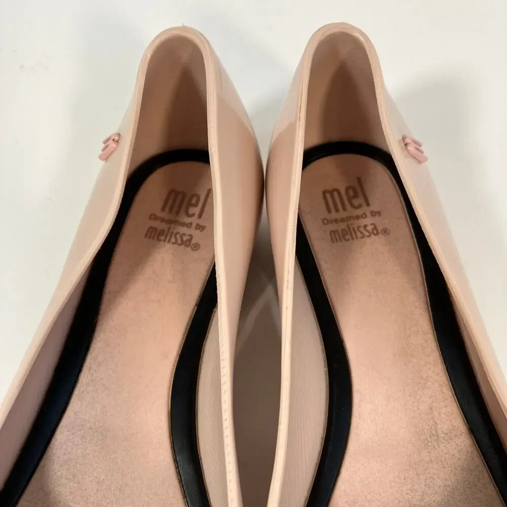 MINI MELISSA Girls Sz 1 Ultragirl Classy Jelly Shoes in Pink w Black Bow WORN